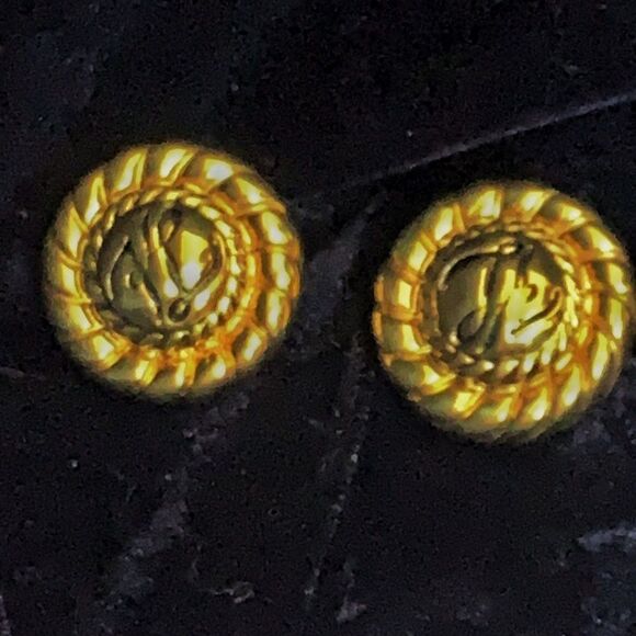 Vintage 1980’s Karl Lagerfeld-Givenchy KL logo gold plated rope clip earrings - Picture 5 of 6